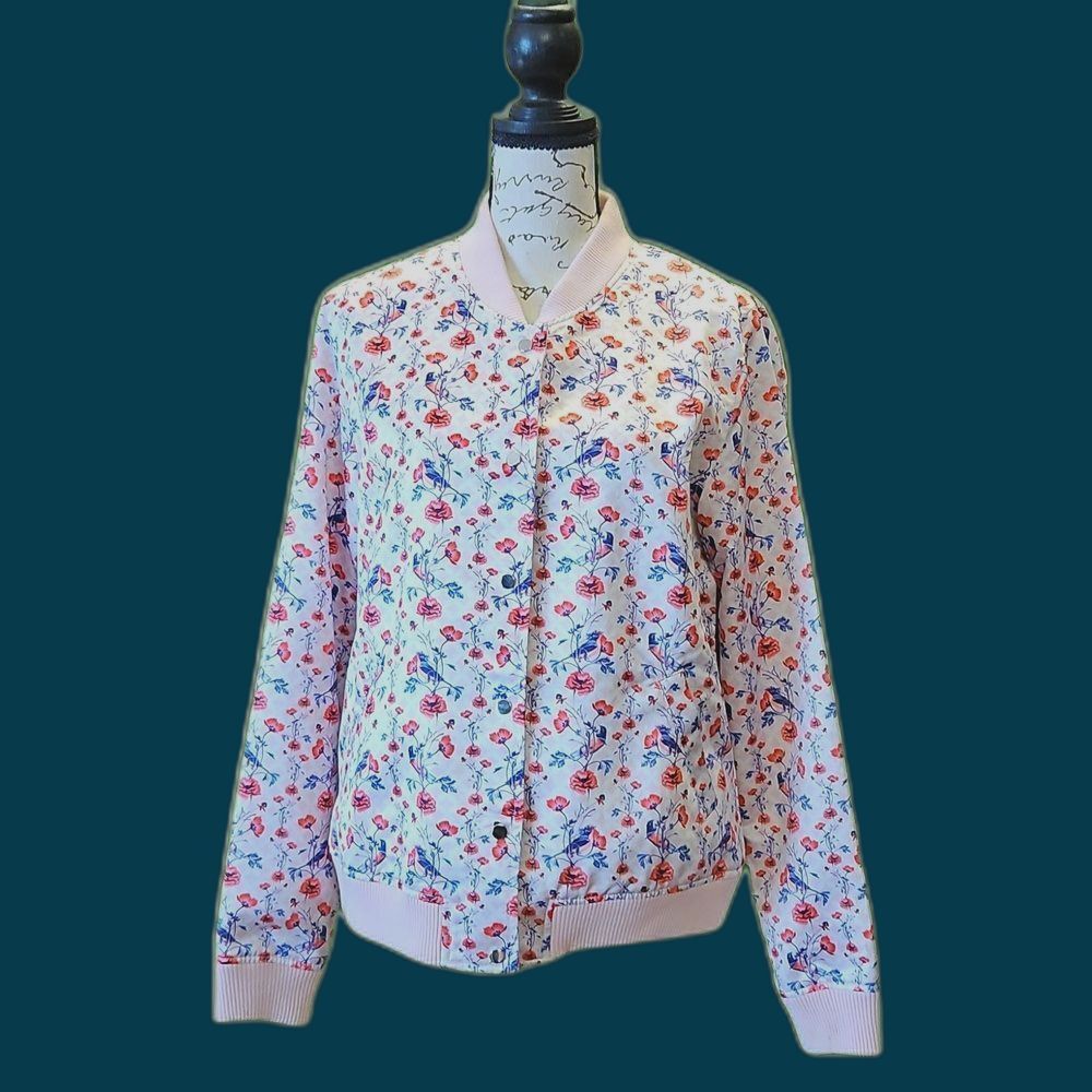 Lindy Bop Satin Bomber Jacket Flowers & Birds Size 6 | Retro | Grandmacore